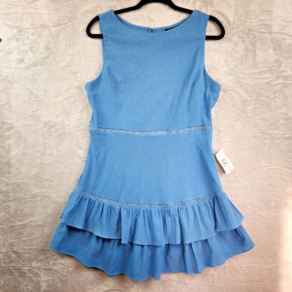 B. Smart Dress Womens Junior 15 Blue Layer Ruffle A/Line Summer Sleeveless Flirt - Picture 1 of 7